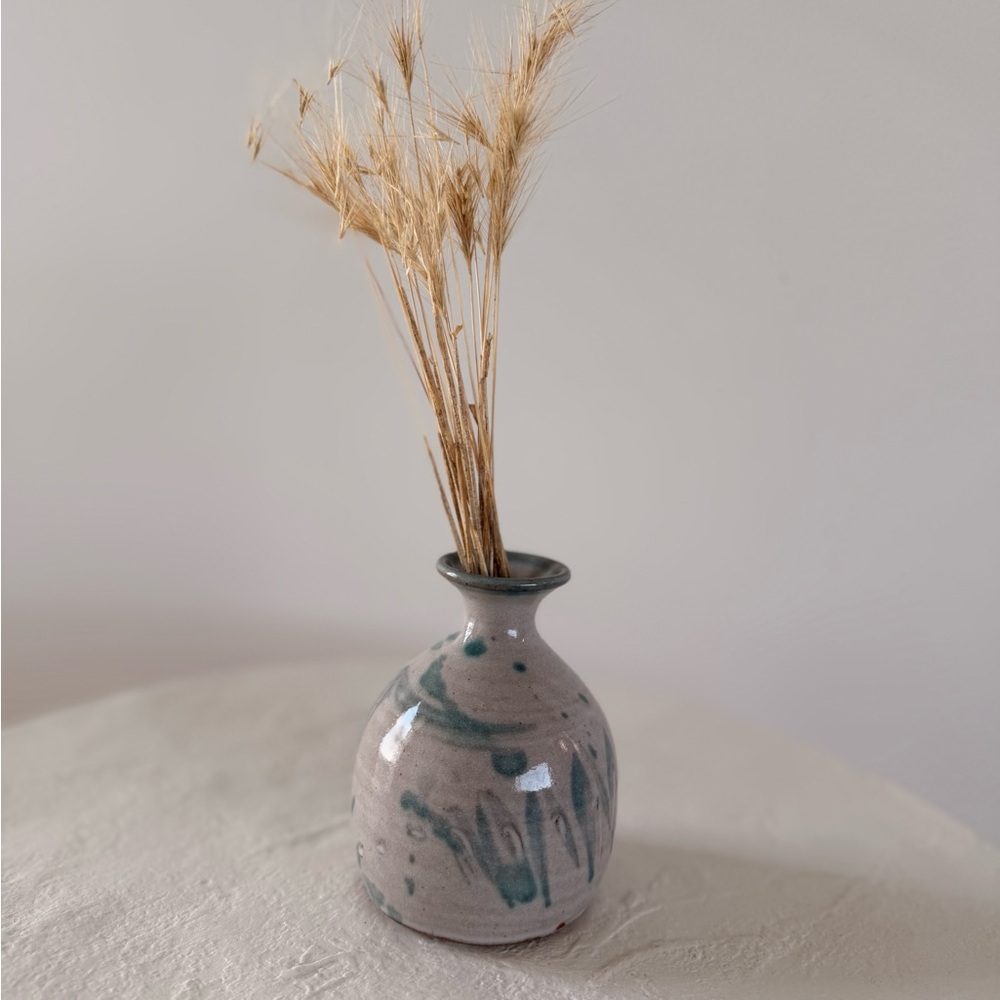 MINI STUDIO POTTERY SIGNED‎ BUD VASE BLUE/GREY GLAZED COTTAGE-CORE MCM BOHO EUC - Picture 3 of 6